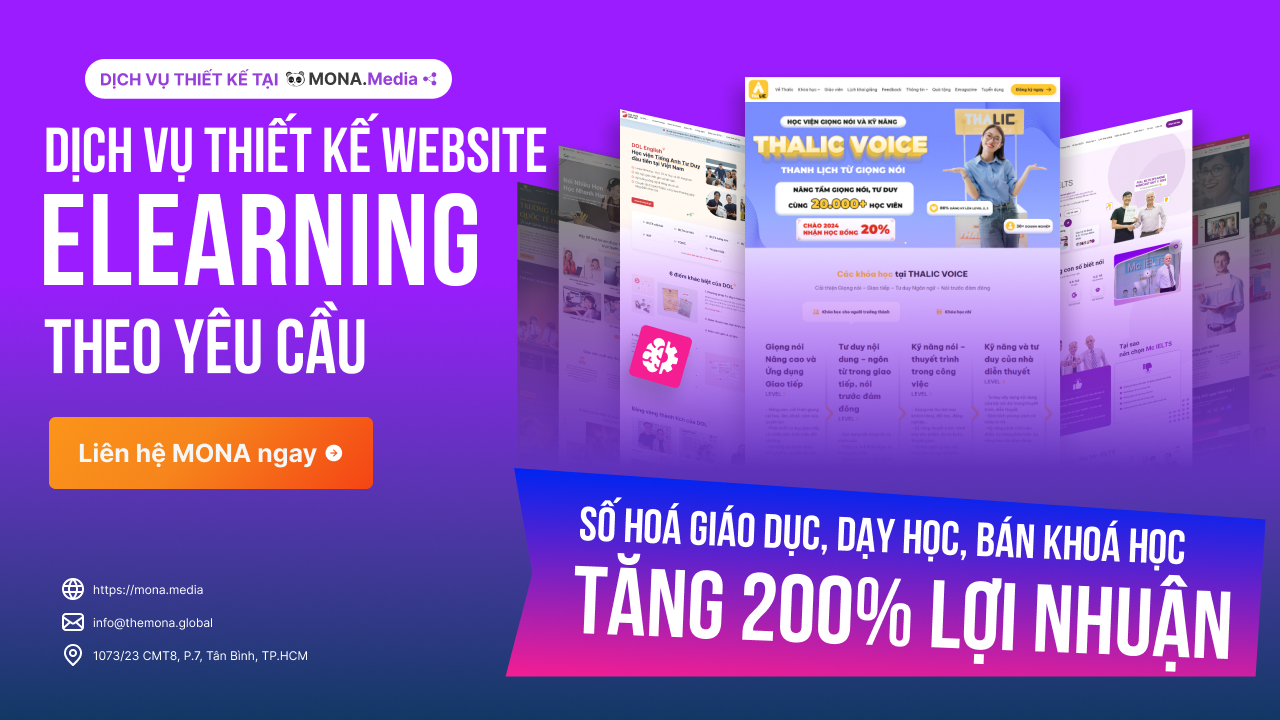 Dịch vụ thiết kế web học trực tuyến, bán khóa học online tại MONA