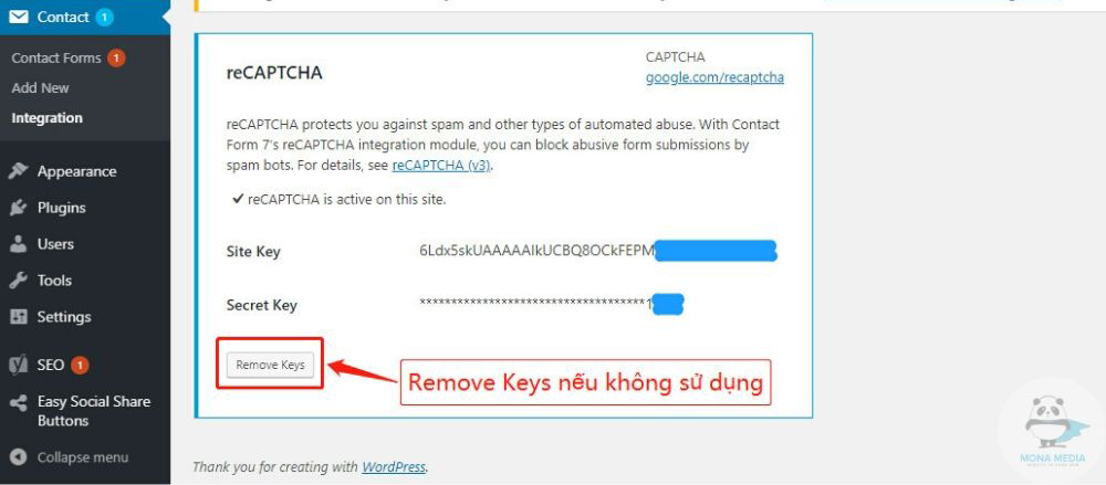 Remove Keys reCaptcha