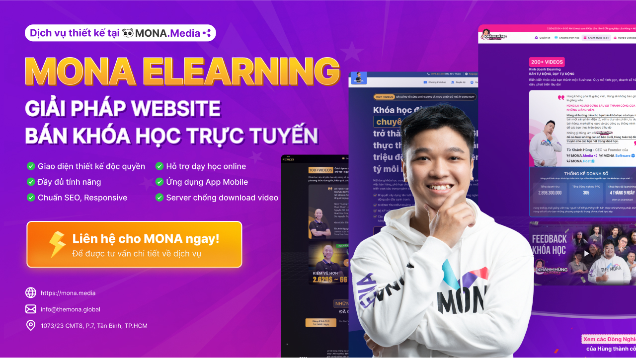 Dịch vụ thiết kế web học trực tuyến, bán khóa học MONA Elearning