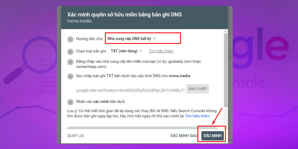 Xác minh bằng DNS