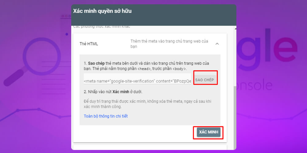 Xác minh bằng thẻ HTML