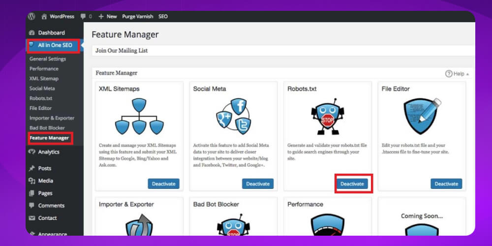 Vào All in One SEO, Tools rồi chọn Robots
