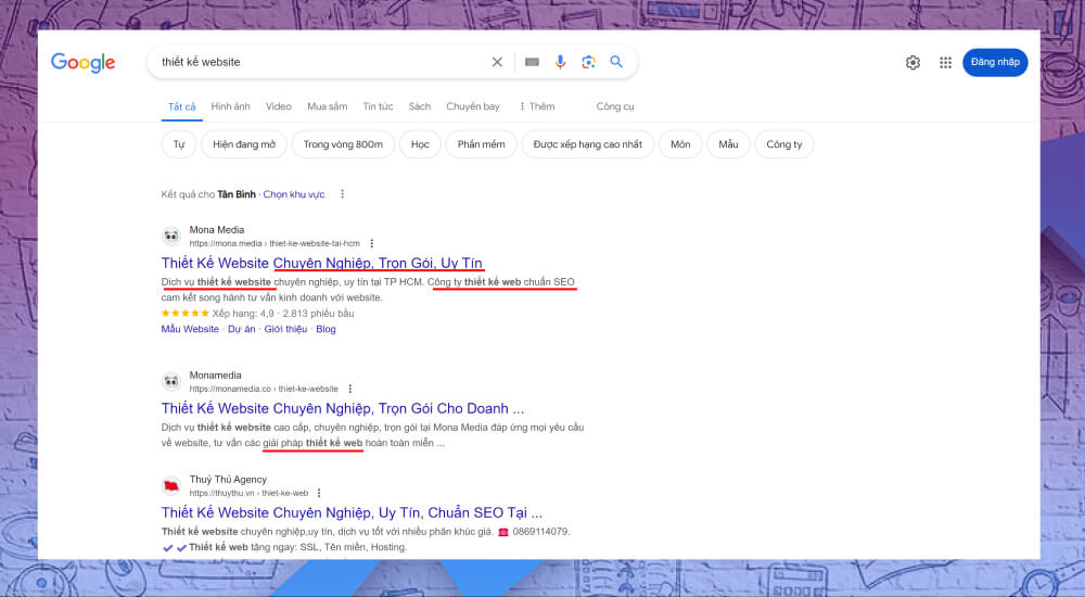 Kết quả tìm kiếm đầu tiên trong trang tìm kiếm Google