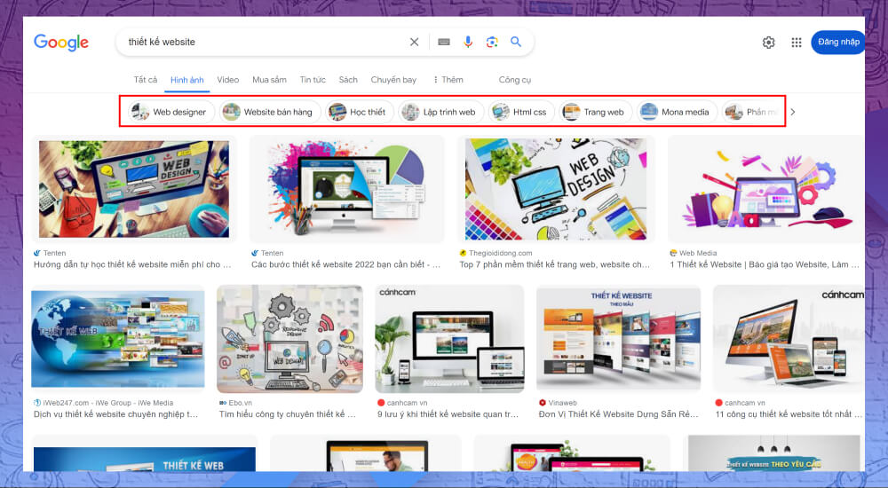 Những gợi ý tag google image của từ khóa thiết kế website