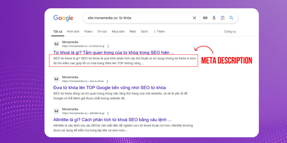 Vị trí 2: Mô tả meta (Meta description)