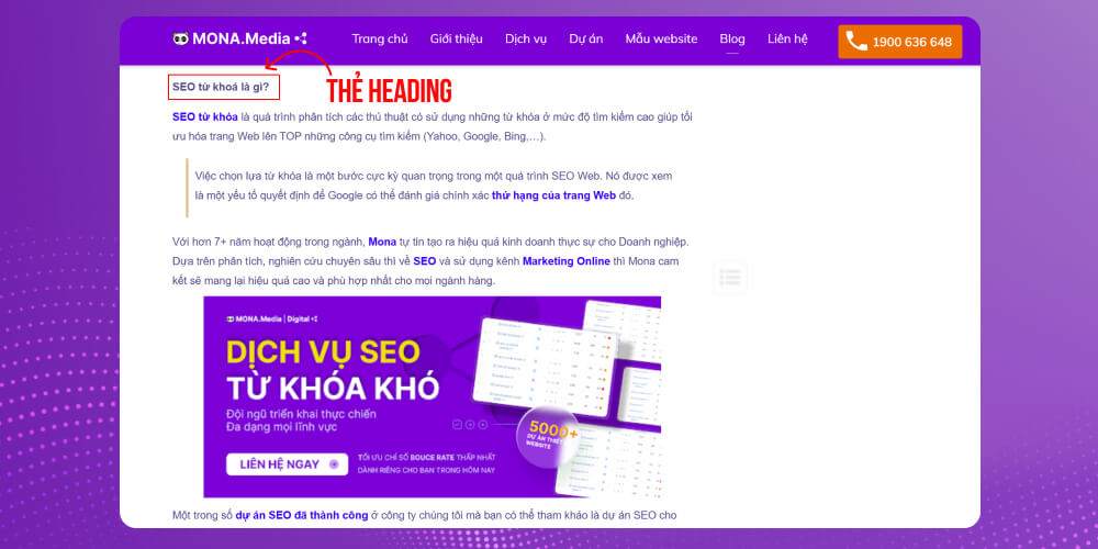 Vị trí 3: Thẻ heading (H1, H2, H3)