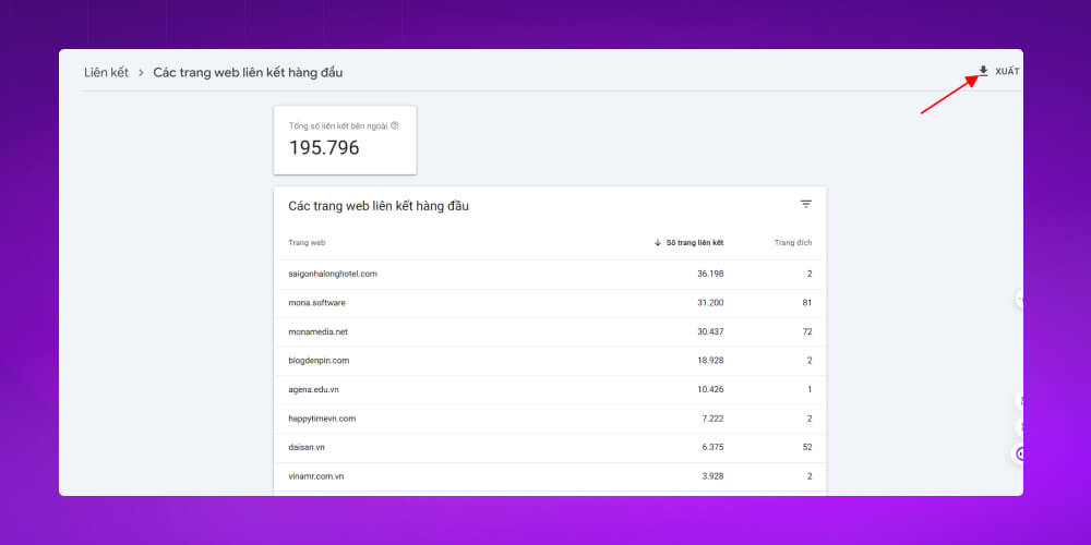 xuất file dữ liệu backlink