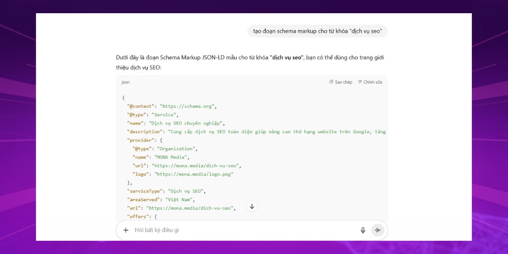 Sử dụng công cụ AI để tạo schema markup