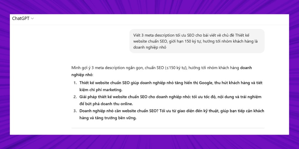 Câu lệnh SEO ChatGPT hiệu quả khi tạo mô tả
