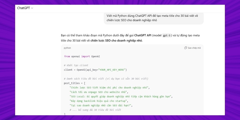 SEO GPT bằng cách kết nối với API